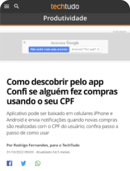 Notícia sobre a confi do techtudo