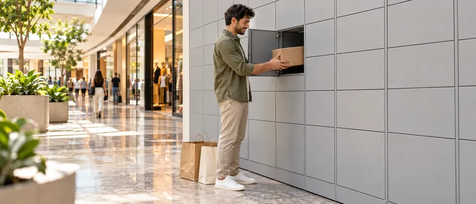 Locker de shopping recebendo um pacote de troca deixado por um cliente